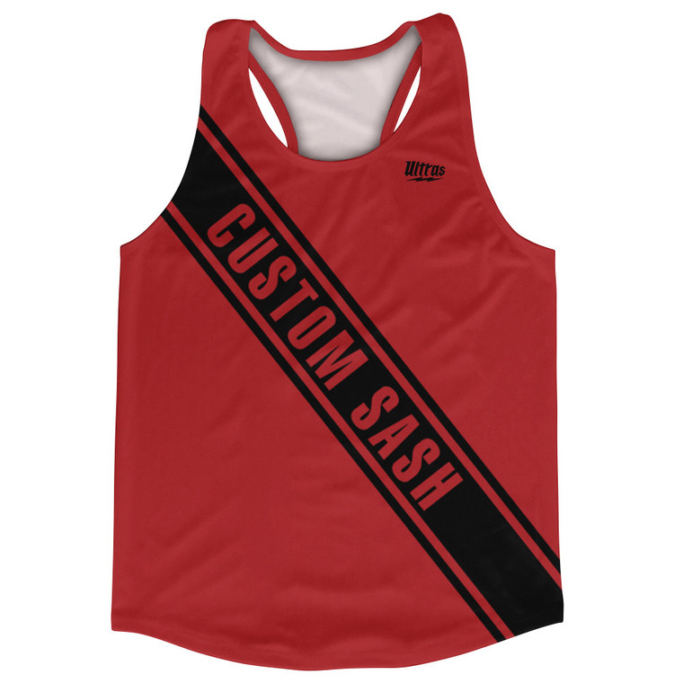 Custom Sash Left To Right Running Tank Tops Made In USA - Red Dark And Black