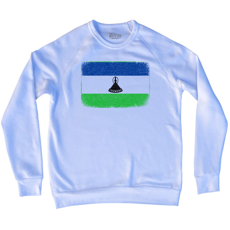 Lesotho Country Flag Adult Tri-Blend Sweatshirt - White