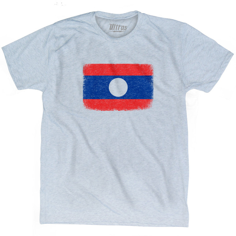 Laos Country Flag Adult Tri-Blend T-shirt - Athletic White