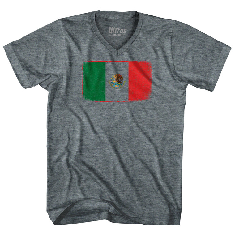 Mexico Country Flag Adult Tri-Blend V-neck T-shirt - Athletic Grey