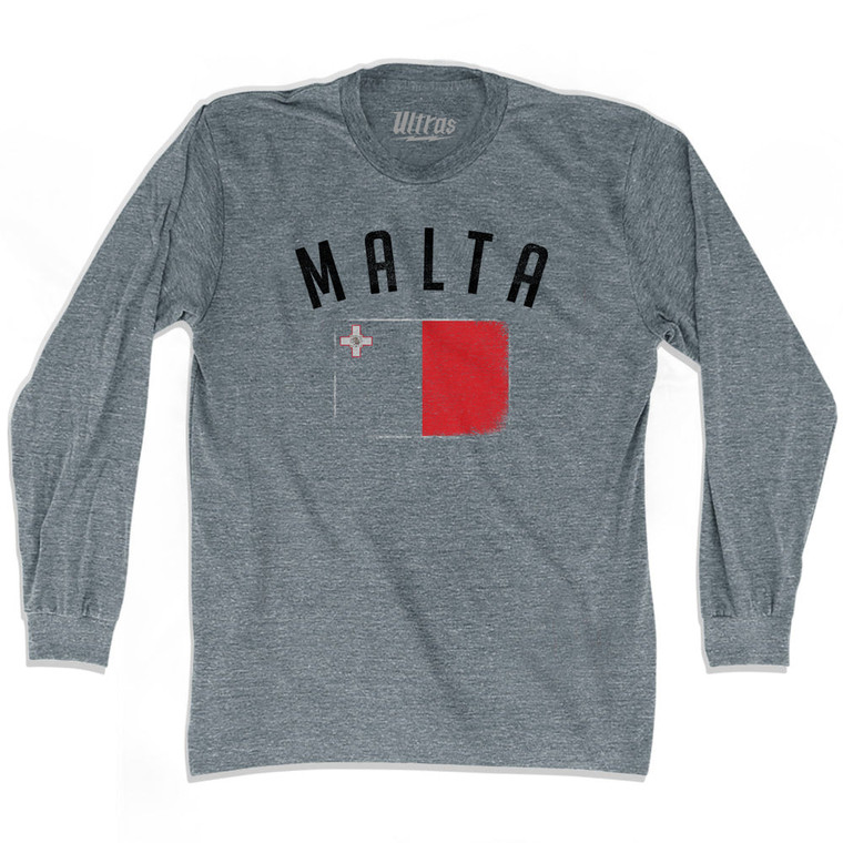 Malta Country Flag Heritage Adult Tri-Blend Long Sleeve T-shirt - Athletic Grey