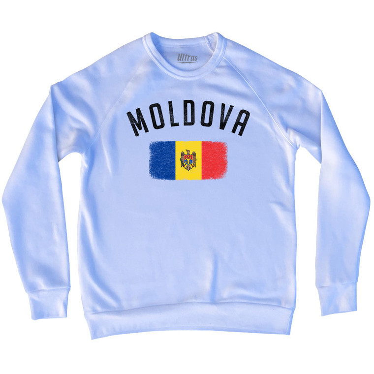 Moldova Country Flag Heritage Adult Tri-Blend Sweatshirt - White
