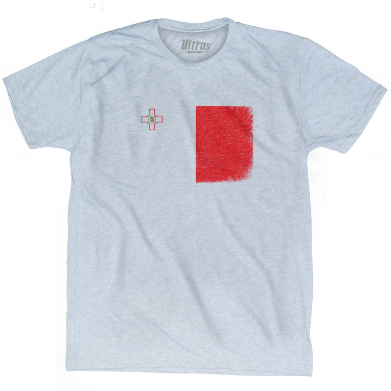 Malta Country Flag Adult Tri-Blend T-shirt - Athletic White