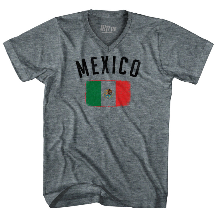 Mexico Country Flag Heritage Tri-Blend V-neck Womens Junior Cut T-shirt - Athletic Grey