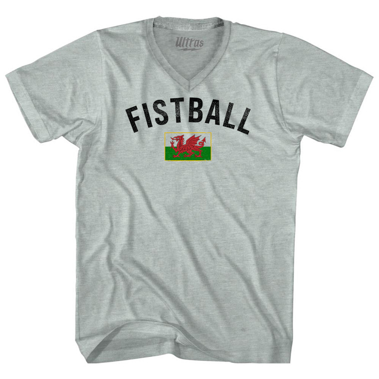 Wales Fistball Country Flag Adult Tri-Blend V-neck T-shirt - Athletic Cool Grey