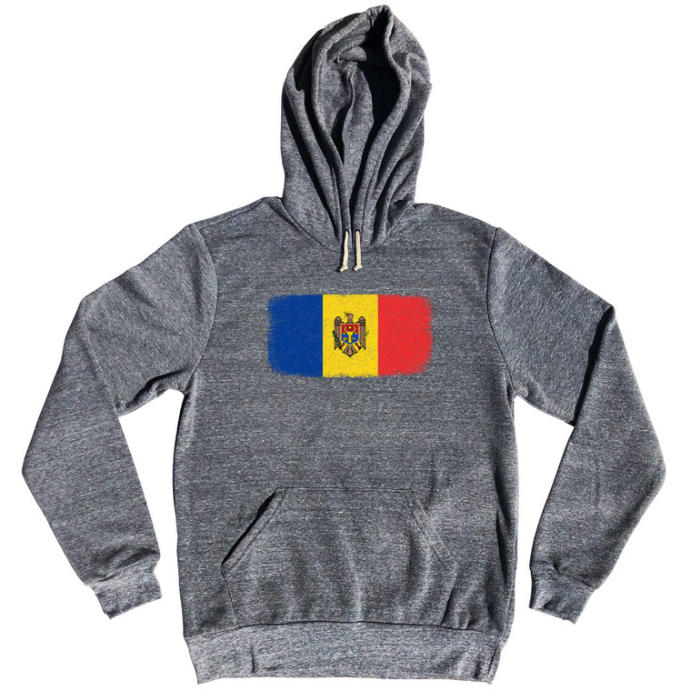 Moldova Country Flag Tri-Blend Hoodie - Athletic Grey