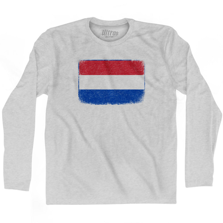Netherlands Country Flag Adult Cotton Long Sleeve T-shirt - Grey Heather