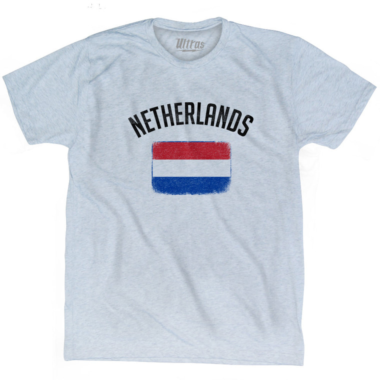 Netherlands Country Flag Heritage Adult Tri-Blend T-shirt - Athletic White