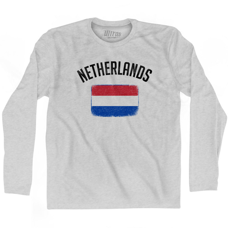 Netherlands Country Flag Heritage Adult Cotton Long Sleeve T-shirt - Grey Heather