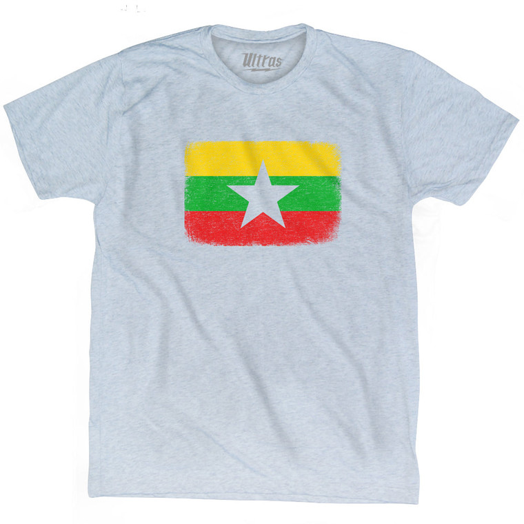 Myanmar Country Flag Adult Tri-Blend T-shirt - Athletic White
