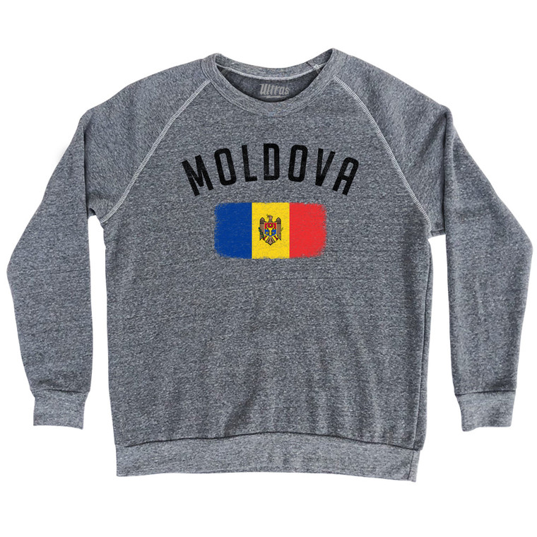 Moldova Country Flag Heritage Adult Tri-Blend Sweatshirt - Athletic Grey