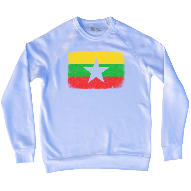 Myanmar Country Flag Adult Tri-Blend Sweatshirt - White