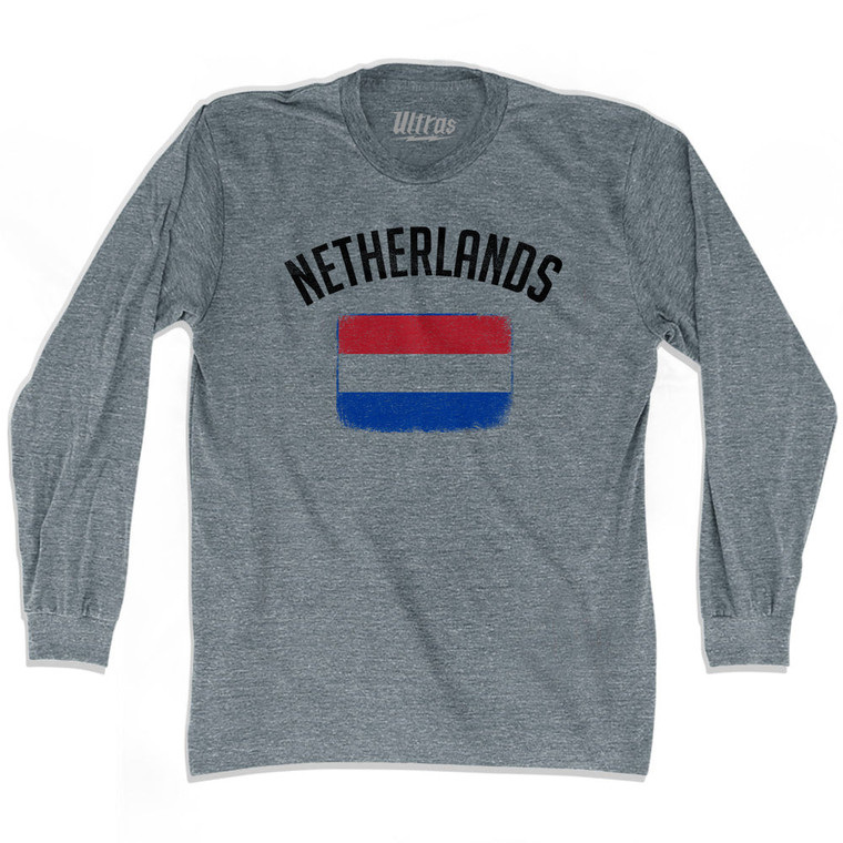 Netherlands Country Flag Heritage Adult Tri-Blend Long Sleeve T-shirt - Athletic Grey