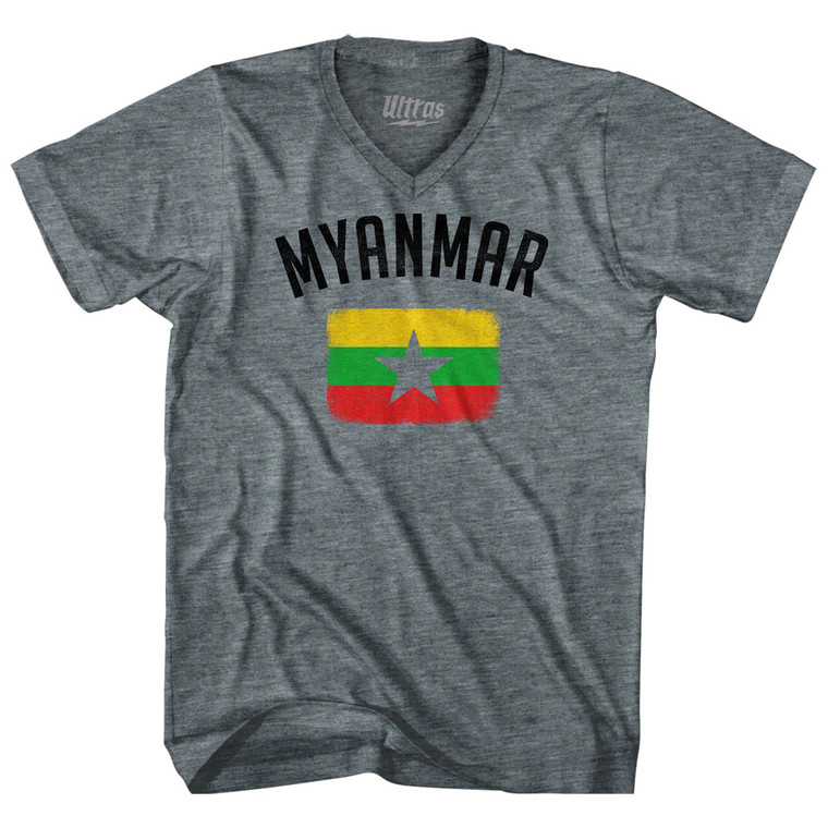 Myanmar Country Flag Heritage Adult Tri-Blend V-neck T-shirt - Athletic Grey