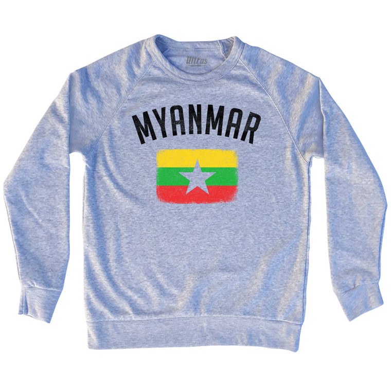 Myanmar Country Flag Heritage Adult Tri-Blend Sweatshirt - Heather Grey