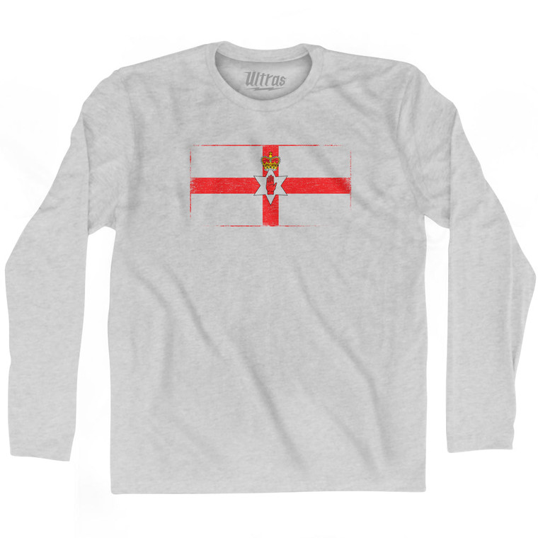 Northern Ireland Country Flag Adult Cotton Long Sleeve T-shirt - Grey Heather