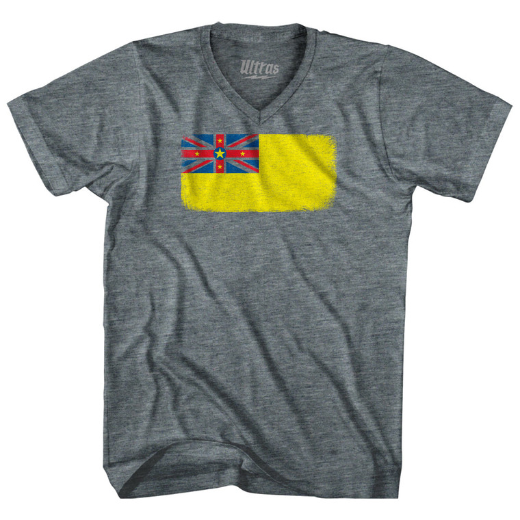 Niue Country Flag Adult Tri-Blend V-neck T-shirt - Athletic Grey