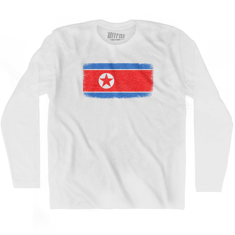 North Korea Country Flag Adult Cotton Long Sleeve T-shirt - White