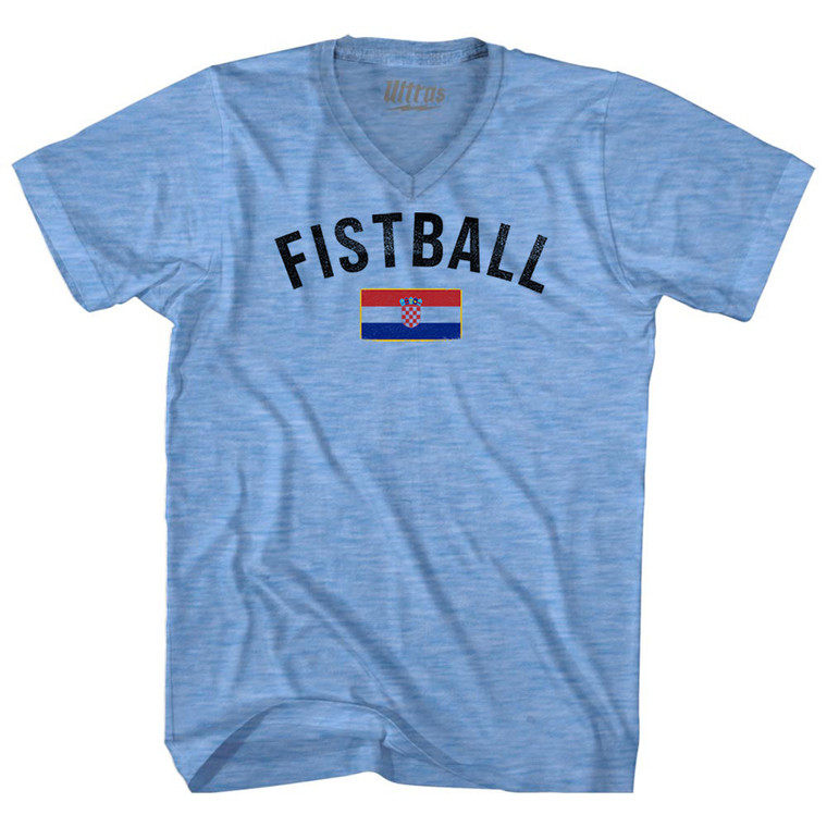 Croatia Fistball Country Flag Adult Tri-Blend V-neck T-shirt - Athletic Blue