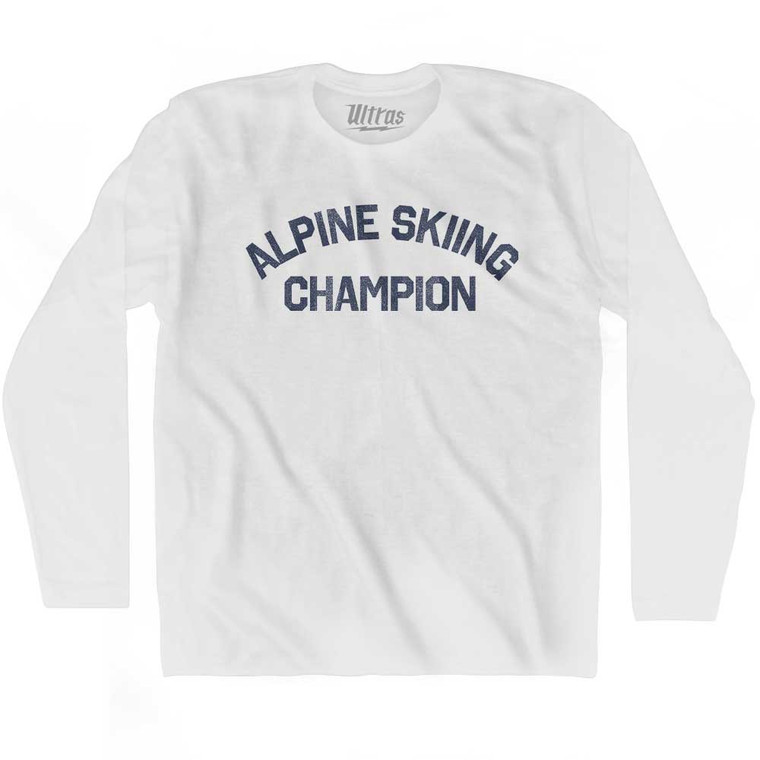 Alpine Skiing Champion Adult Cotton Long Sleeve T-shirt - White