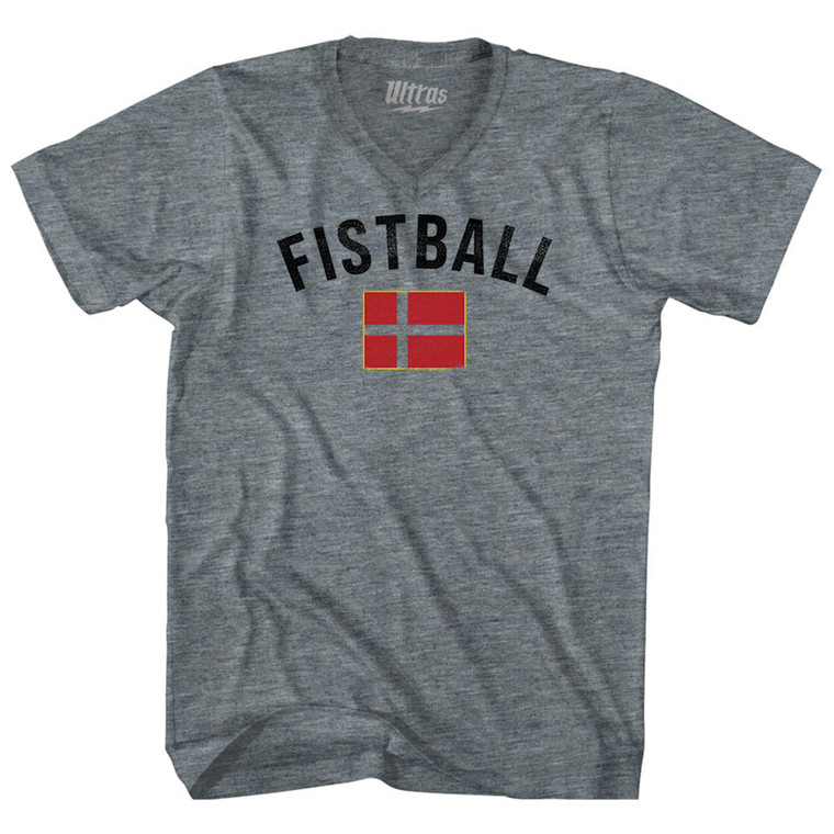 Denmark Fistball Country Flag Tri-Blend V-neck Womens Junior Cut T-shirt - Athletic Grey