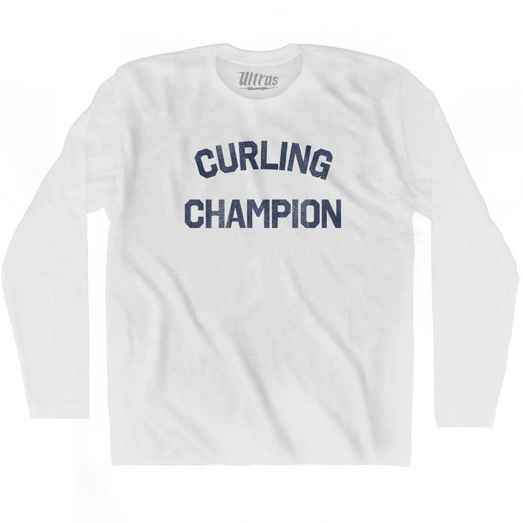 Curling Champion Adult Cotton Long Sleeve T-shirt - White