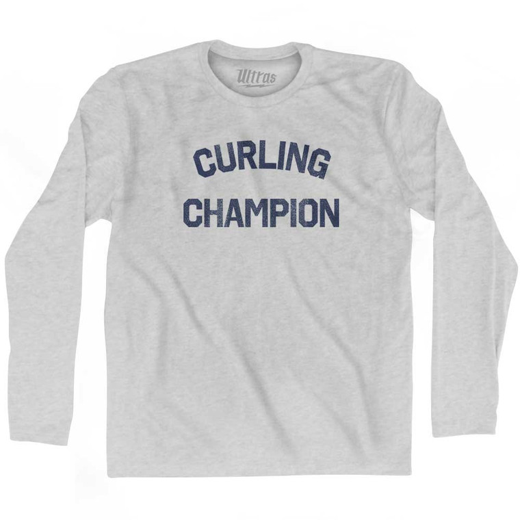 Curling Champion Adult Cotton Long Sleeve T-shirt - Grey Heather