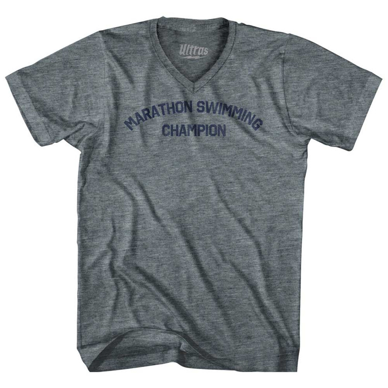 Marathon Swimming Champion Tri-Blend V-neck Womens Junior Cut T-shirt - Athletic Grey