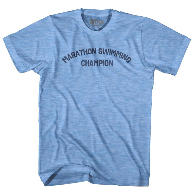 Marathon Swimming Champion Adult Tri-Blend T-shirt - Athletic Blue