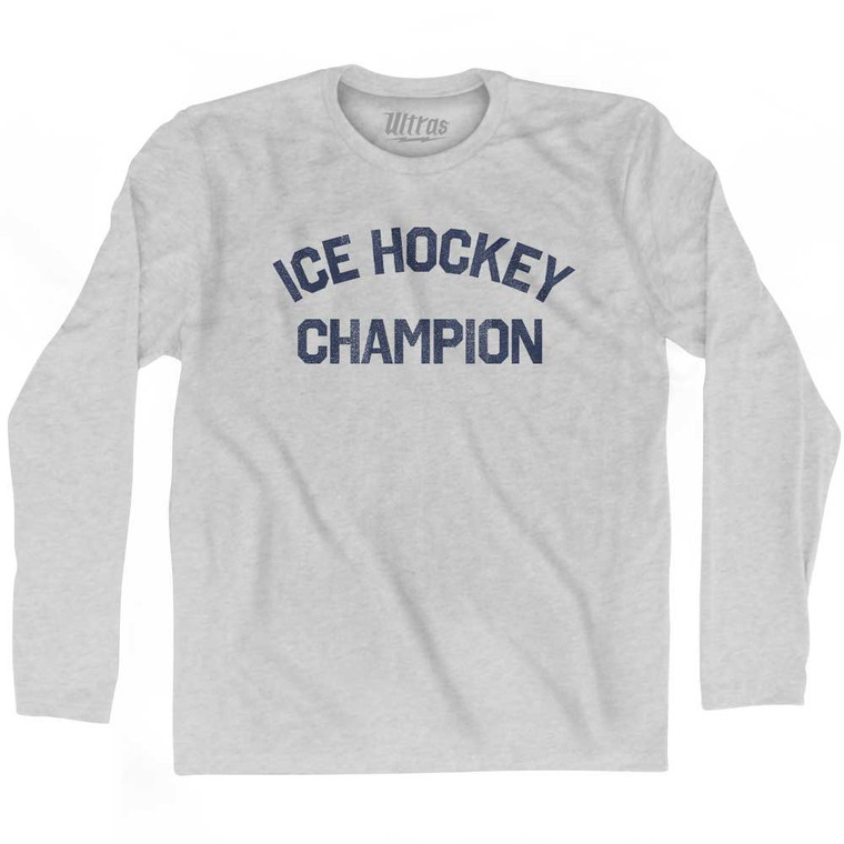 Ice Hockey Champion Adult Cotton Long Sleeve T-shirt - Grey Heather