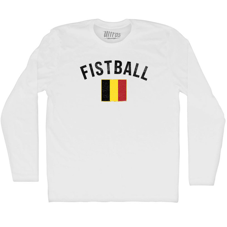 Belgium Fistball Country Flag Adult Cotton Long Sleeve T-shirt - White