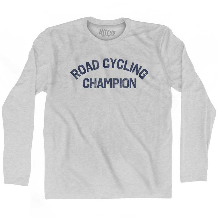 Road Cycling Champion Adult Cotton Long Sleeve T-shirt - Grey Heather