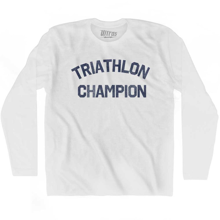 Triathlon Champion Adult Cotton Long Sleeve T-shirt - White