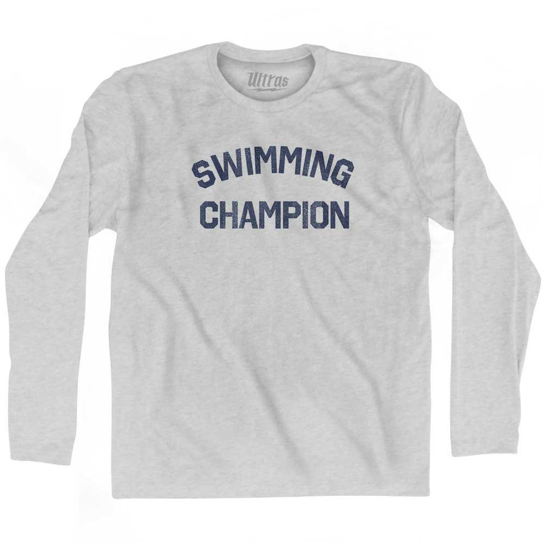 Swimming Champion Adult Cotton Long Sleeve T-shirt - Grey Heather
