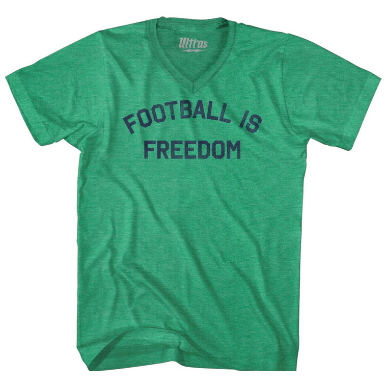 Football Is Freedom Adult Tri-Blend V-neck T-shirt - Athletic Green