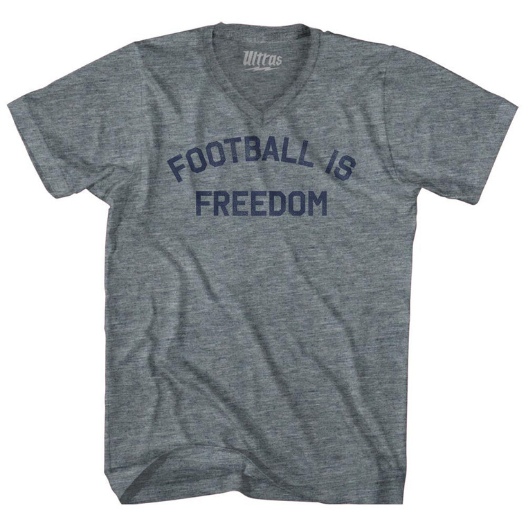 Football Is Freedom Adult Tri-Blend V-neck T-shirt - Athletic Grey