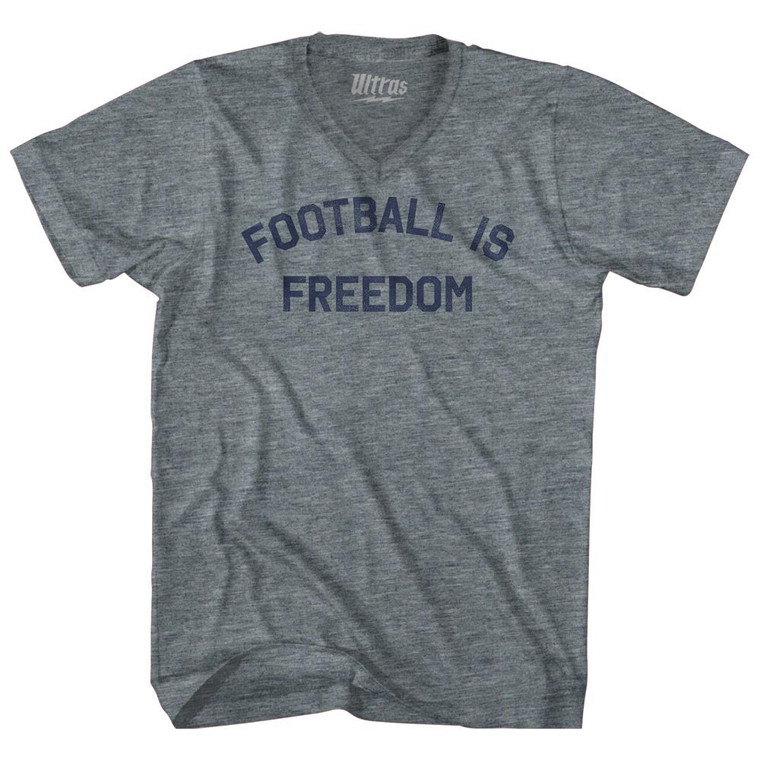 Football Is Freedom Tri-Blend V-neck Womens Junior Cut T-shirt - Athletic Grey