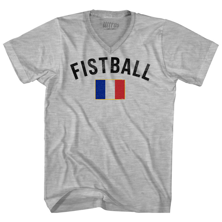 France Fistball Country Flag Adult Cotton V-neck T-shirt - Grey Heather
