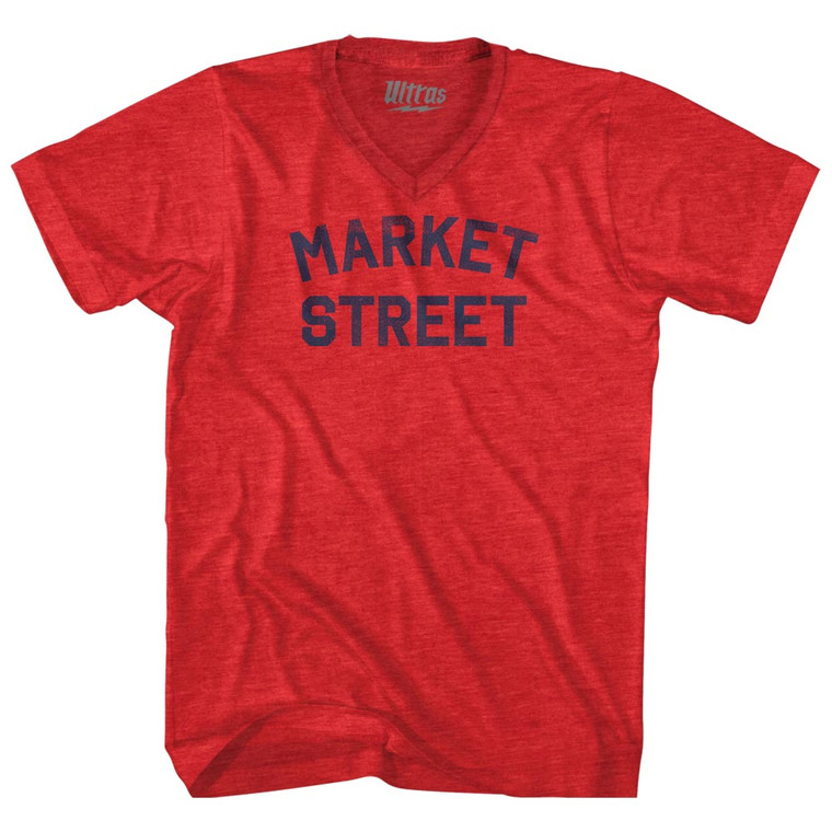 Market Street Adult Tri-Blend V-neck T-shirt - Athletic Red