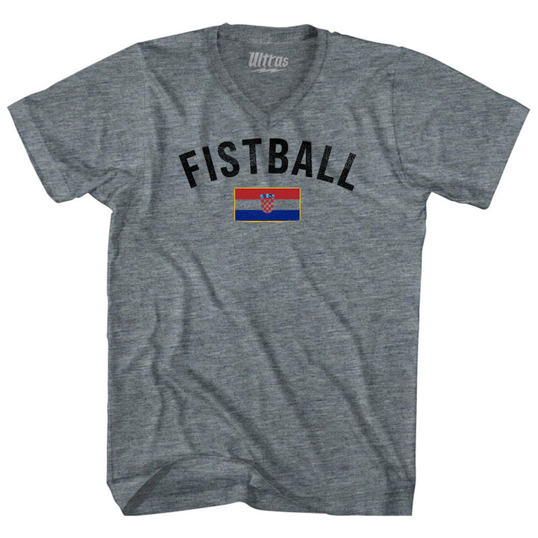 Croatia Fistball Country Flag Adult Tri-Blend V-neck T-shirt - Athletic Grey