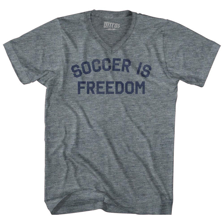 Soccer Is Freedom Adult Tri-Blend V-neck T-shirt - Athletic Grey
