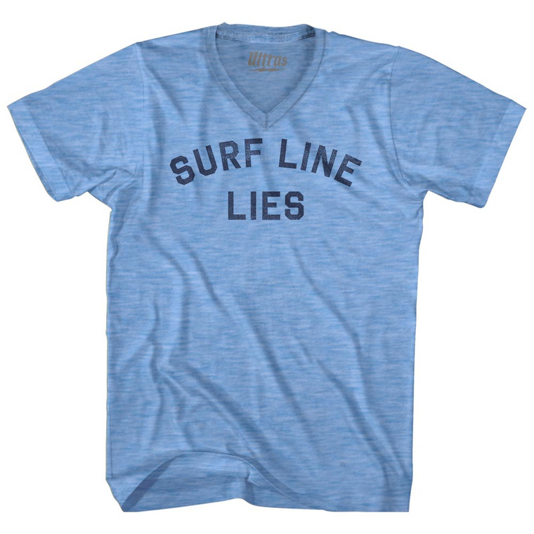 Surf Line Lies Adult Tri-Blend V-neck T-shirt - Athletic Blue