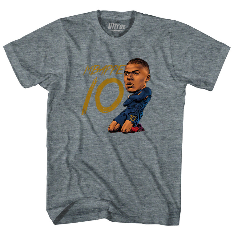 Mbappe France 10 Big Head Adult Tri-Blend T-shirt - Athletic Grey