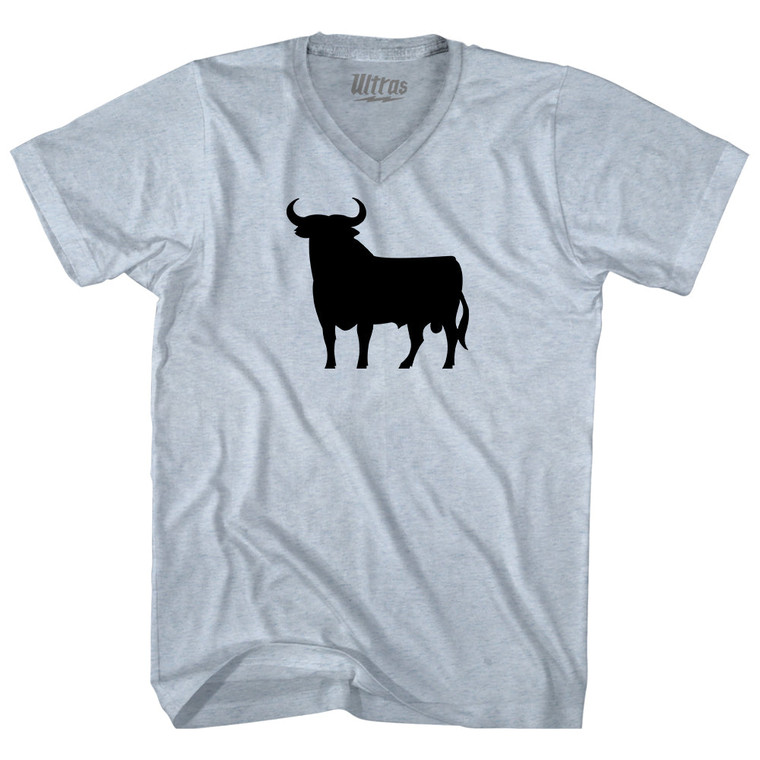 Spain Black Bull Adult Tri-Blend V-neck T-shirt - Athletic White