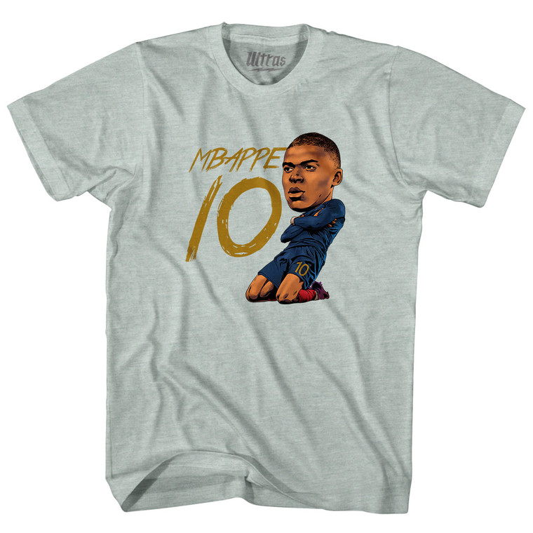 Mbappe France 10 Big Head Adult Tri-Blend T-shirt - Athletic Cool Grey