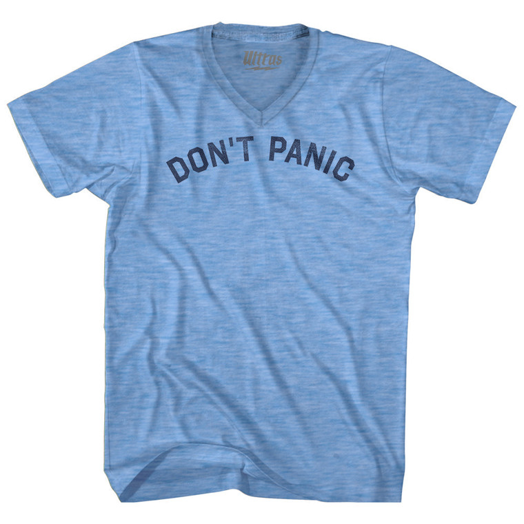 Don't Panic Adult Tri-Blend V-neck T-shirt - Athletic Blue
