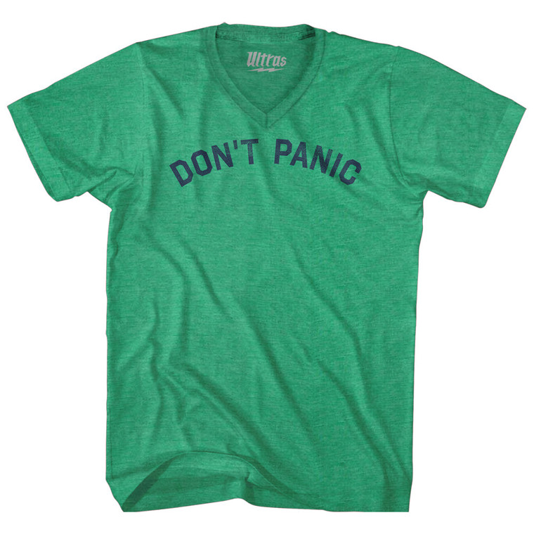 Don't Panic Adult Tri-Blend V-neck T-shirt - Athletic Green
