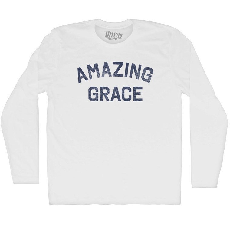 Amazing Grace Adult Cotton Long Sleeve T-shirt - White