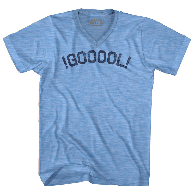 !GOOOOL! Soccer Adult Tri-Blend V-neck T-shirt - Athletic Blue