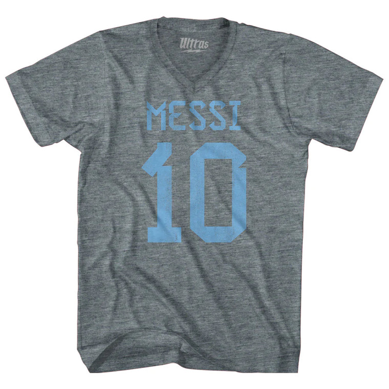 Messi 10 Legend World Cup Adult Tri-Blend V-neck T-shirt - Athletic Grey